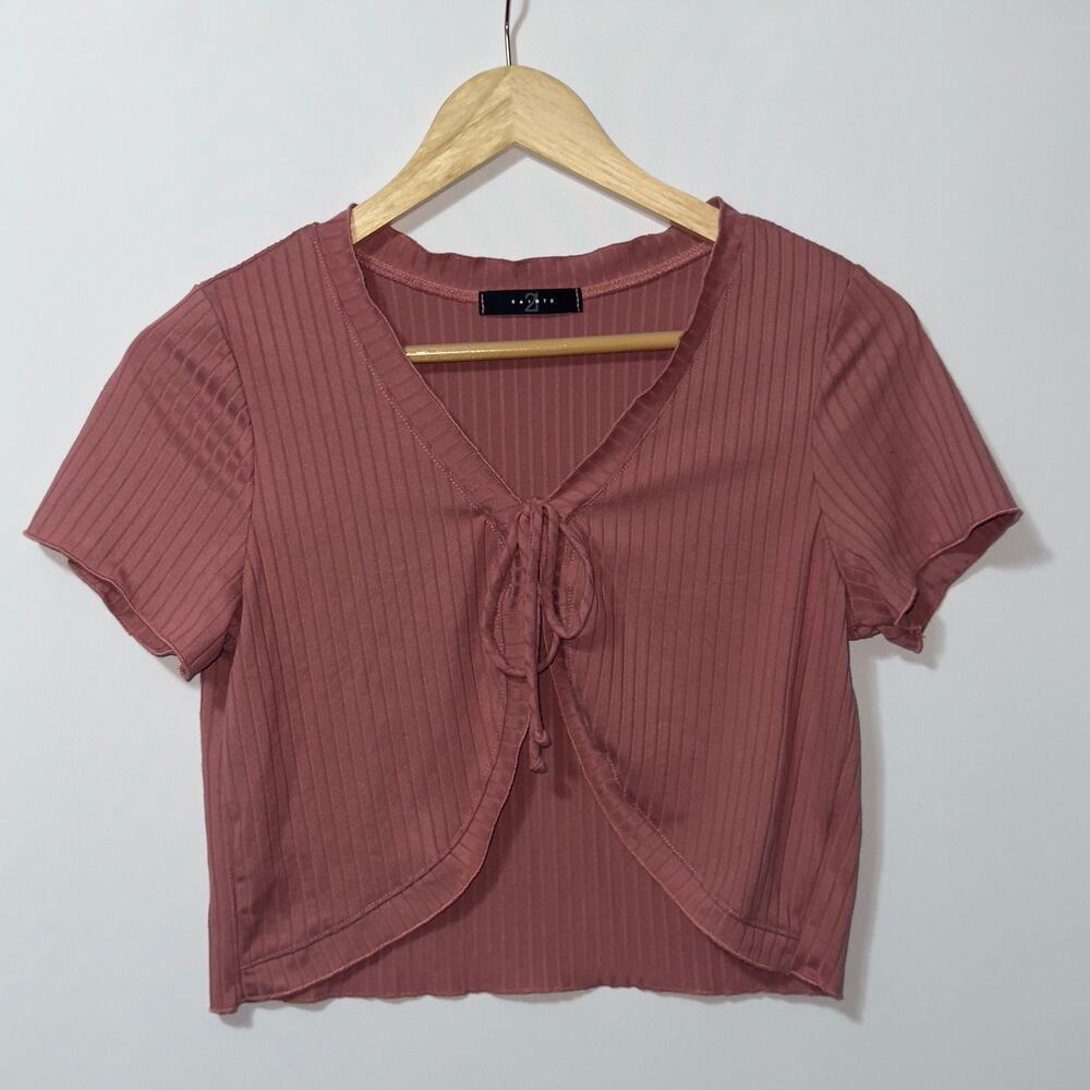 21 Saints Pink Crop Top Front Tie Striped womens Size large